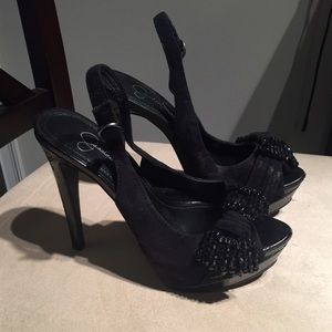 Black Suede + Bow Jessica Simpson Slingbacks/ pump