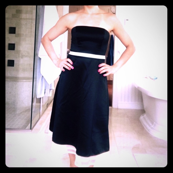 pretty black satin/ivory accents formal dress