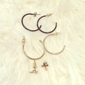 Hoops and cross earrings