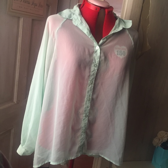 Mint lace button down top