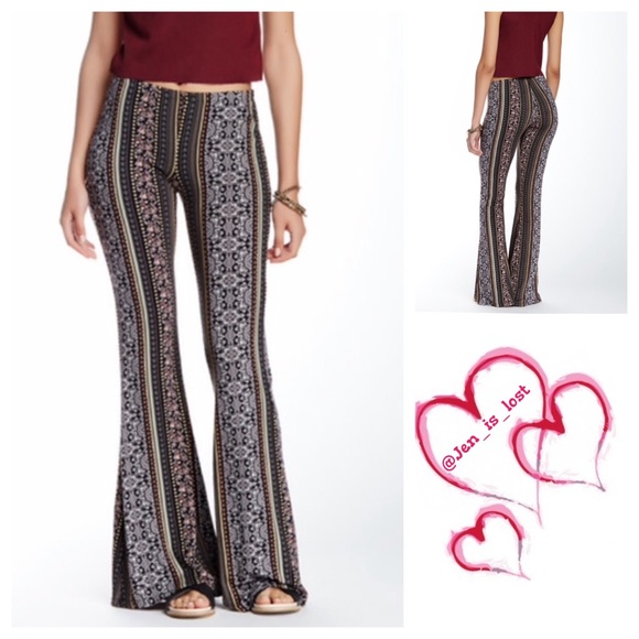 H.I.P. Pants - Printed Flare Leg Boho Pants Large