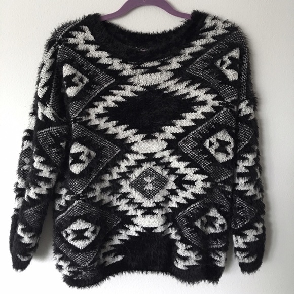 black & white fuzzy sweater