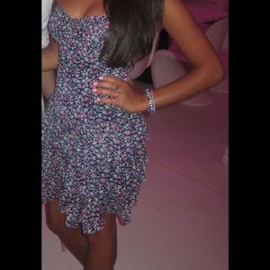 Blue floral strapless dress xs