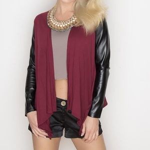Sexy cardigan with leather sleeves
