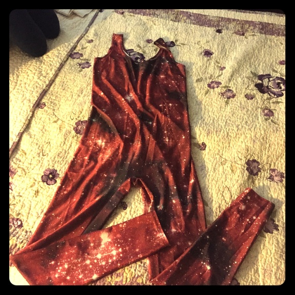 Spandex Romper Jumpsuit! Red Galaxy Print