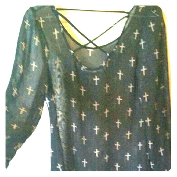 Maurice black sheer sexy back cross blouse