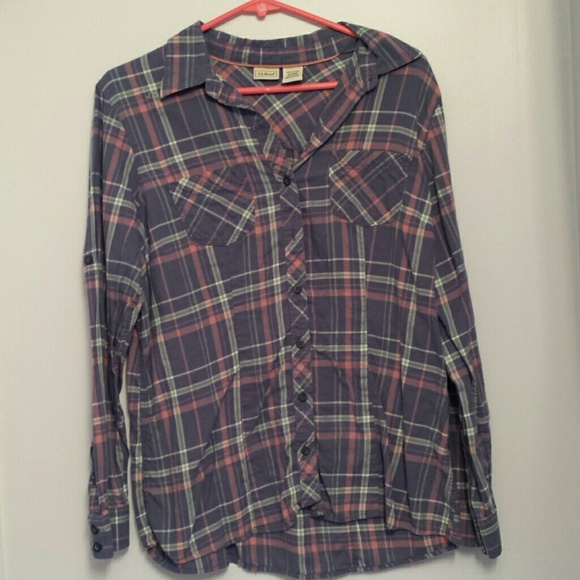 A LL Bean dusty blue paid button down.