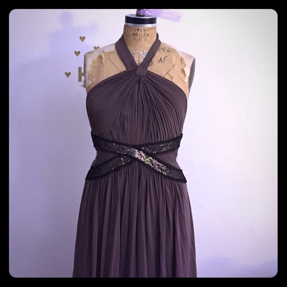 BCBG max Azria taupe gown size 10