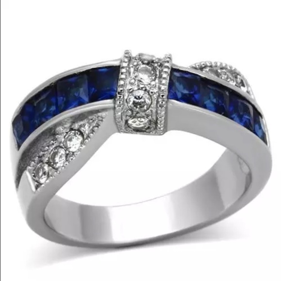 Jewelry - Stainless steel blue sapphire ring.