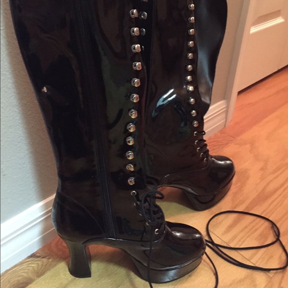 Black Patent 4" heel lace up Boots