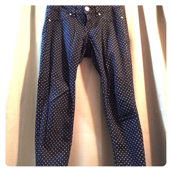 White polka dot blue jeans