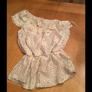Tan and lace peplum shirt