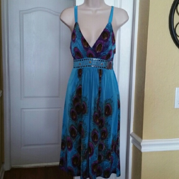 *SOLD* Peacock print sundress, small (4-8)
