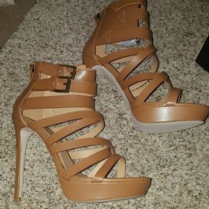Cognac color strappy stilettos 5 inches