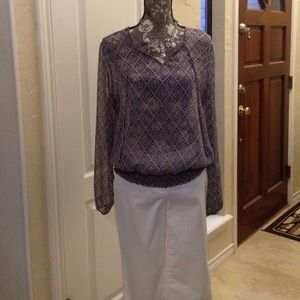Sheer patterned long sleeve shirt with front ties