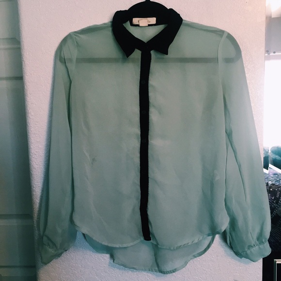 Sheer light blue green top