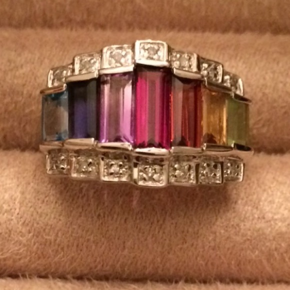 Sterling Silver Gemstone and Diamond Ring