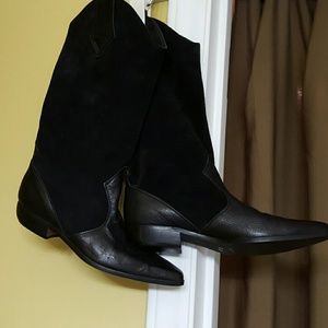 Black suede cowboy boots