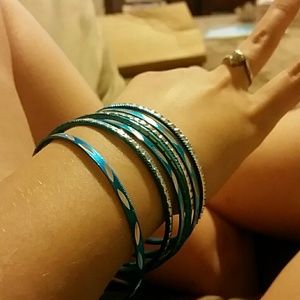 Blue and silver bangle bracelets