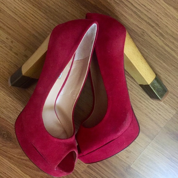 Red Suede Platform Pumps - Picture 1 of 4