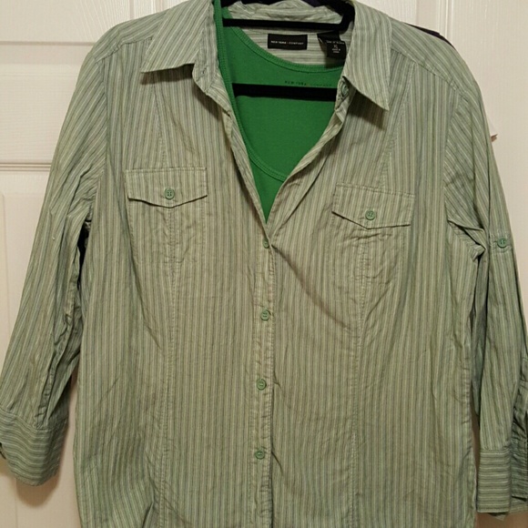 Classic green striped button down