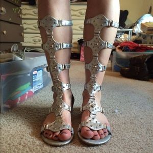 Silver gladiator sandals