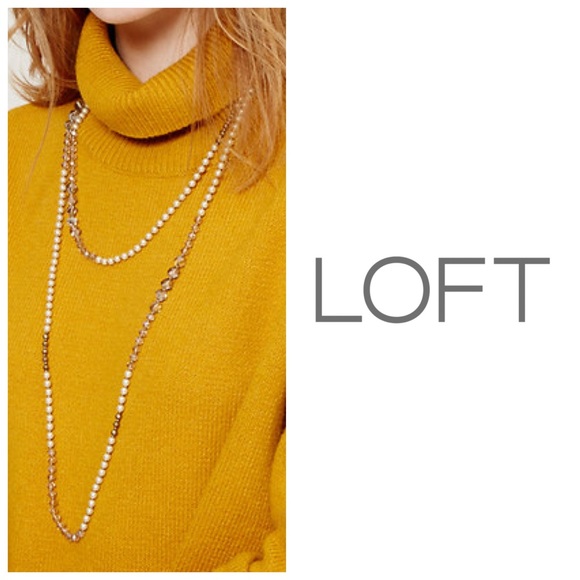 LOFT Extra Long Faux Pearl and Gemstone Necklace