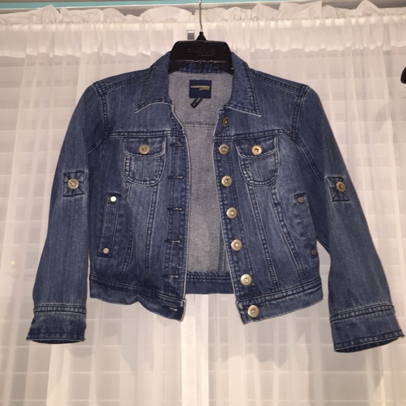 Dark wash denim crop jacket