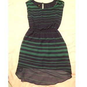 Navy and green hi-lo dress