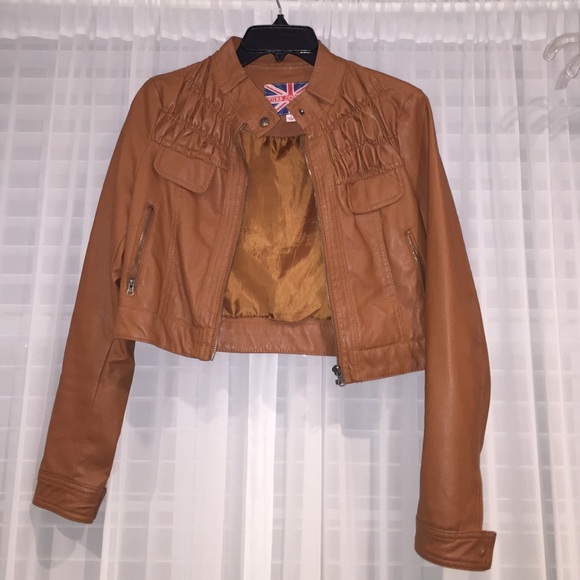 Chestnut crop leather jacket