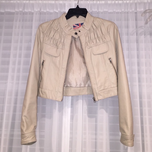 Sand color crop leather jacket