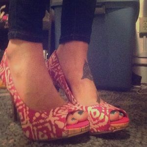 Pink and white heels