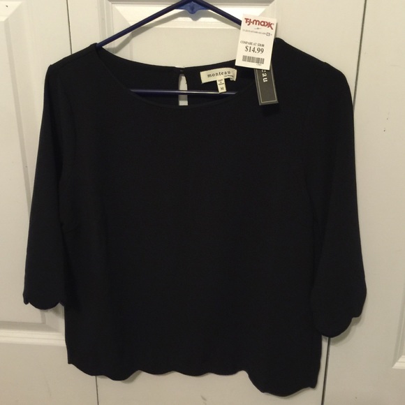 black monteau medium blouse, scalloped @ bottom