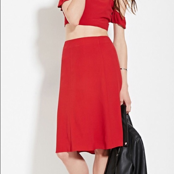 Forever21 Red Midi Skirt - Picture 1 of 2