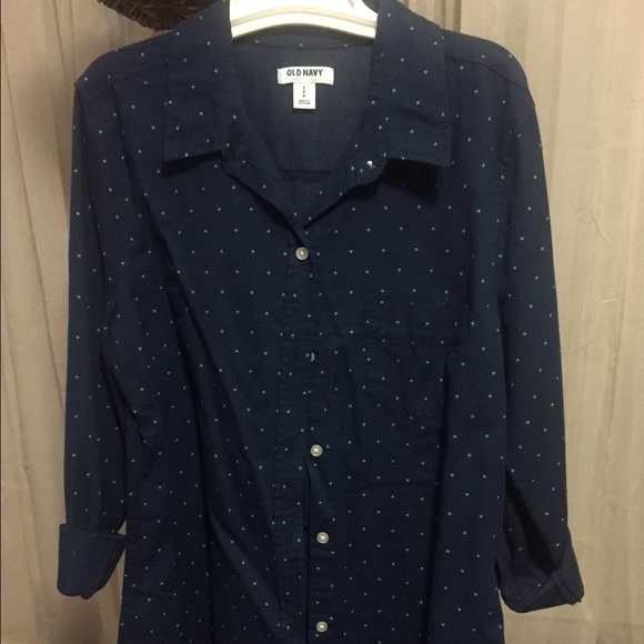 Old Navy long sleeve shirt. Navy with green dots