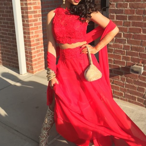 Two piece prom dress.