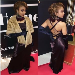 Chocolate satin vintage gown. 🍫