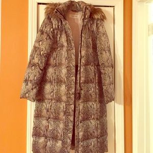 Long down coat Calvin Klein with faux fur hood