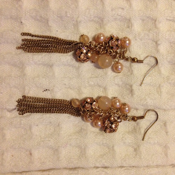 golden beaded dangly earrings