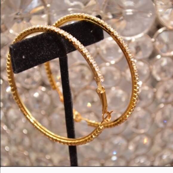 Sale😄Gold & rhinestone hoops - Picture 3 of 3