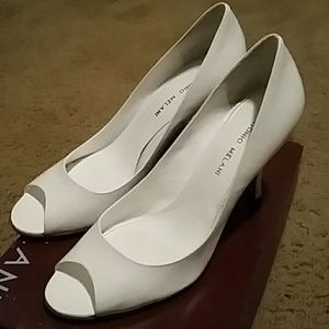 White Patent Leather Peep Toe heels