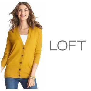 LOFT Long Yellow Boyfriend Cardigan