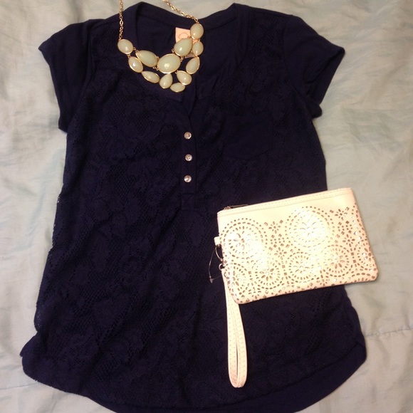 Rhinestone button Lace Top