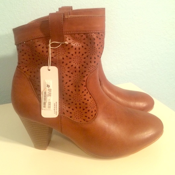 Brown cutout booties
