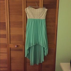 Teal & cream high low dress with sweetheart top
