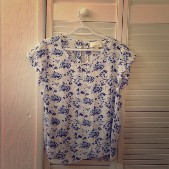 Flower print silk blouse