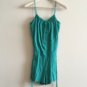Teal green silk romper