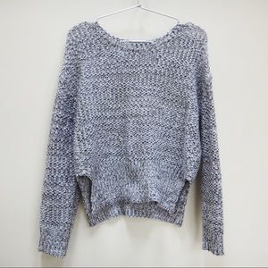 Grey Cross Stitch Scoop Neck Cropped Sweater