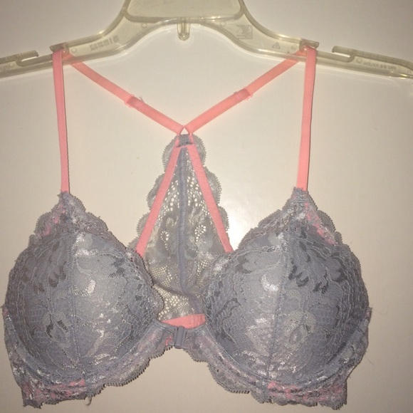Grey and pink razor back bra.