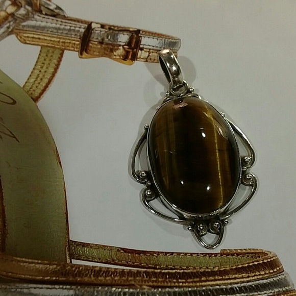 Genuine Tiger's Eye String Silver Pendant